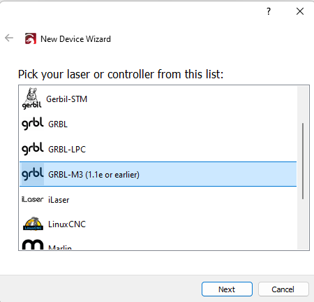 Lightburn new device wizard