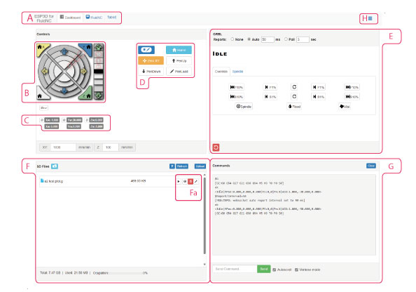 The terraPen web UI, with each panel labelled